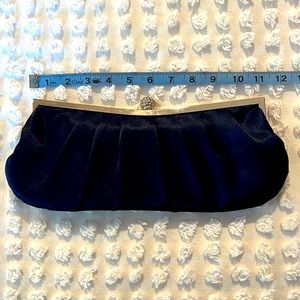 Navy Satin Evening Bag Rhinestone Clasp Convertible EUC